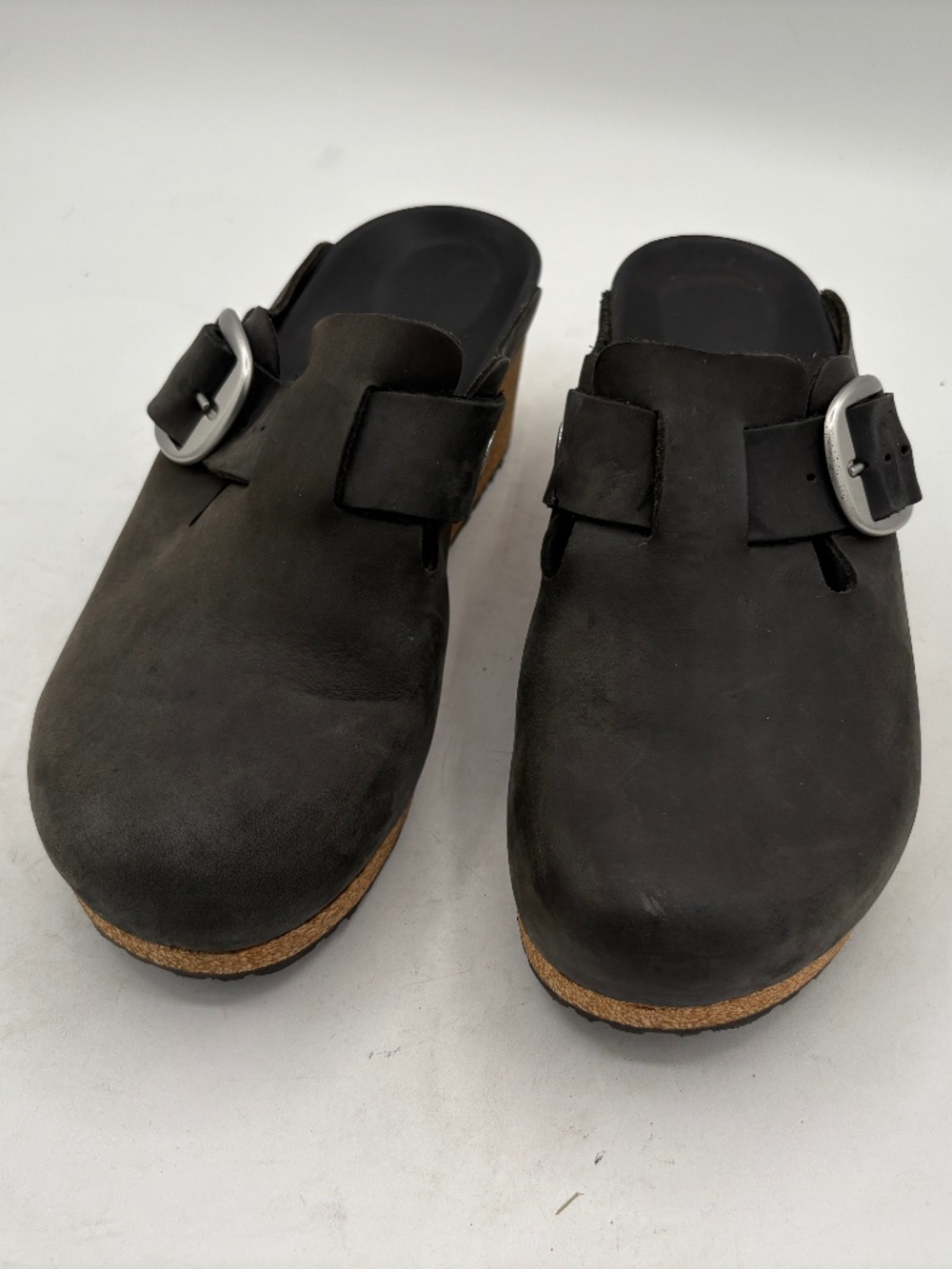 Birkenstock Papillio Fanny Big Buckle Black Oiled Leather Wedge Sz - Picture 4 of 15